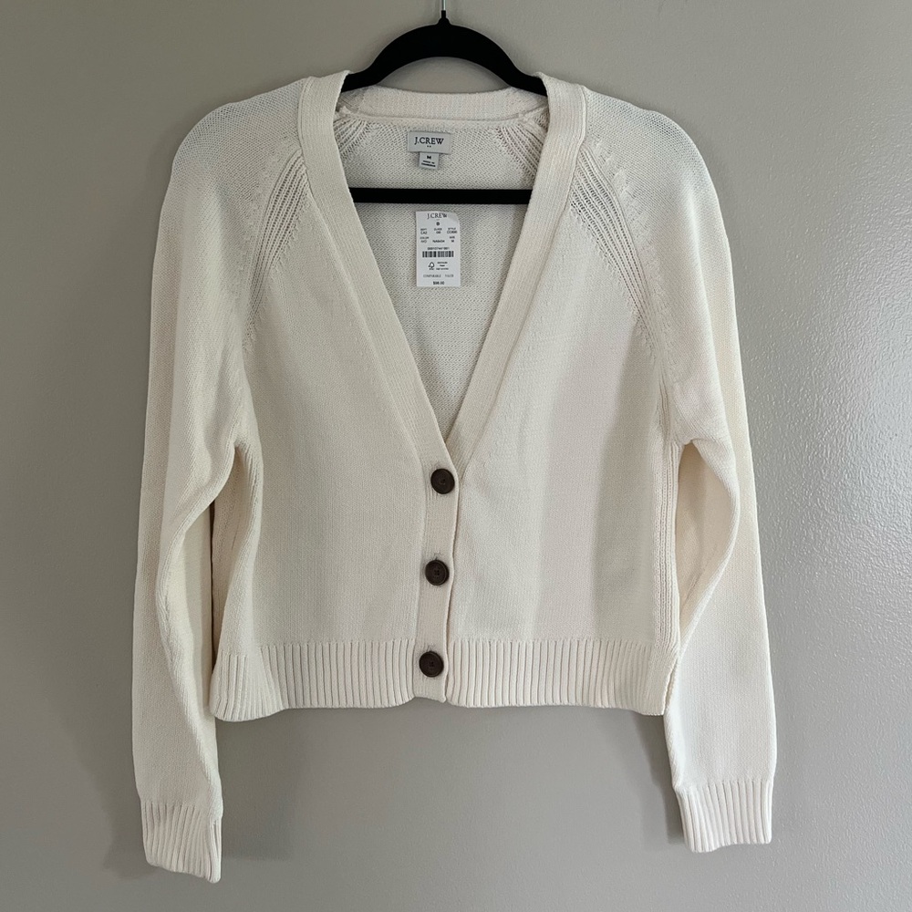 NWT J. Crew Cream V-Neck Button Cardigan Sweater Preppy Classic